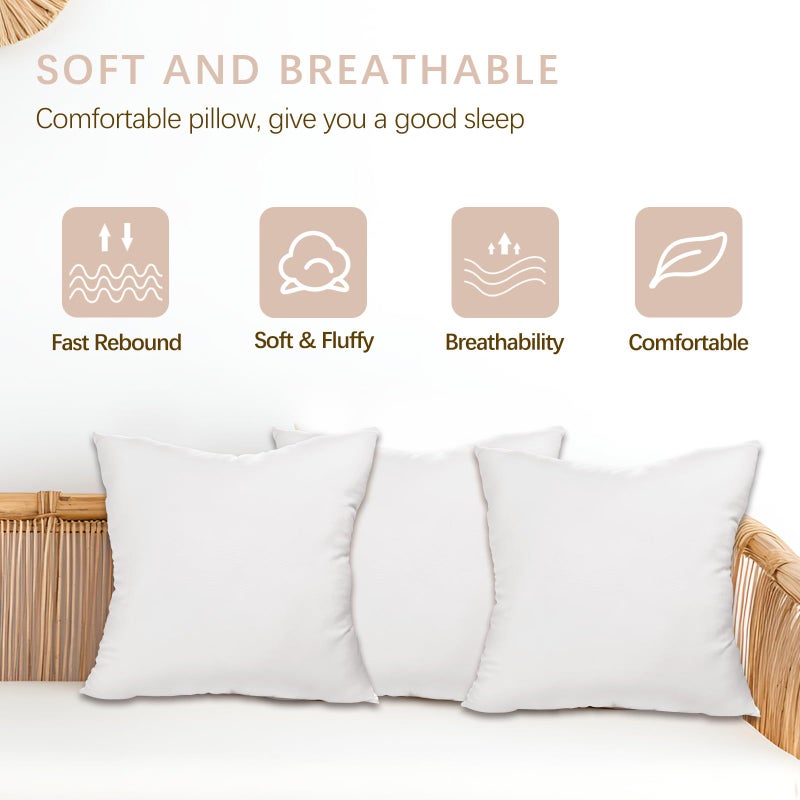 ORJ Throw Pillows Insert Set of 2, White 16x16 in Pillow Inserts with 100% Cotton Cover,Bed and Couch Decorative Stuffer Pillows,Indoor Pillows for Sofa - Image 4